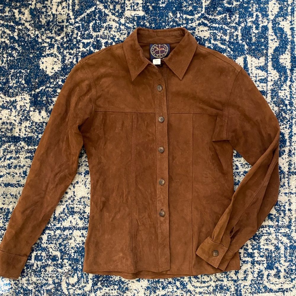 Vintage Chocolate Brown Genuine Suede Shirt Jacket